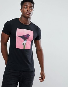 Розовая футболка с принтом птиц Tom Tailor - Черный