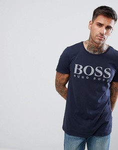Темно-синяя футболка с логотипом на груди BOSS - Темно-синий