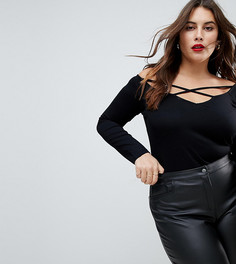 Топ с открытыми плечами, длинными рукавами и бретельками ASOS CURVE - Черный