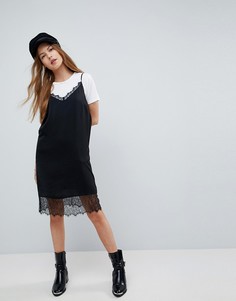 Платье-комбинация мини с кружевными вставками ASOS - Черный