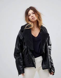 Куртка-авиатор из полиуретана Free People Halen - Черный