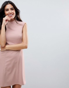 Платье с высоким воротом и отделочными швами ASOS - Бежевый
