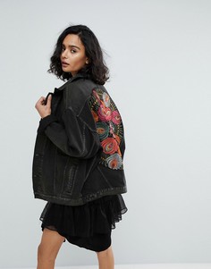 Джинсовая оверсайз-куртка с вышивкой Free People - Черный