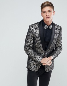 Черный приталенный блейзер с золотистым принтом Burton Menswear - Золотой