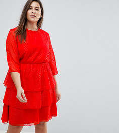 Блестящее короткое приталенное платье с оборками Junarose - Красный