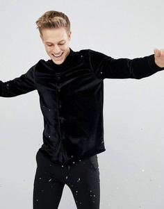 Черная бархатная рубашка узкого кроя Burton Menswear - Черный
