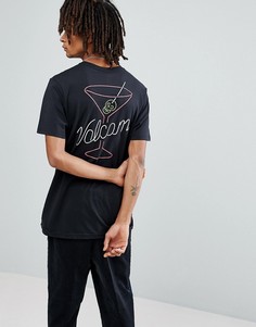 Футболка с неоновым принтом черепа на спине Volcom - Черный