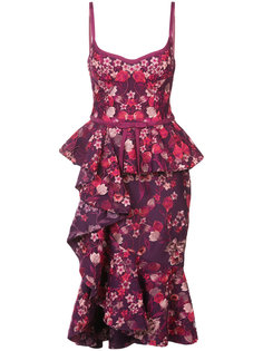 платье с цветочным принтом и рюшами Marchesa Notte