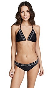 Shoshanna Contrast Smocking String Bikini Top