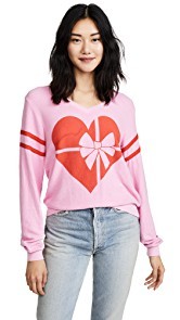 Wildfox Ribbon Heart V Neck Tee