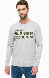 Серый хлопковый свитшот с вышивкой Hilfiger Denim