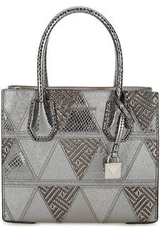 Маленькая серебристая сумка из кожи и замши Michael Michael Kors