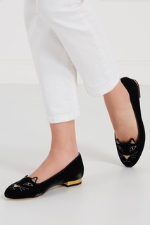 Бархатные черные балетки Kitty Flats Charlotte Olympia