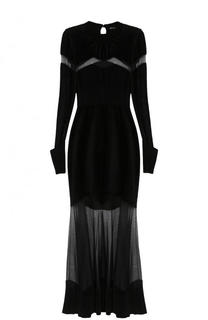 Вязаное платье-макси с прозрачными вставками Alexander McQueen