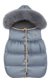 Пуховый конверт с меховой отделкой на капюшоне Moncler Enfant