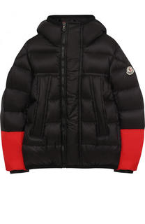 Пуховая куртка с контрастной отделкой и капюшоном Moncler Enfant