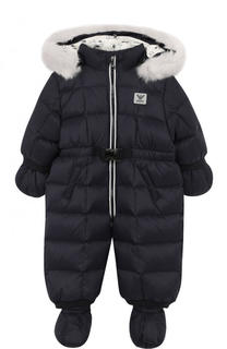 Пуховой комбинезон с варежками и пинетками Armani Junior