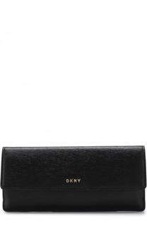 Кожаный кошелек с клапаном и логотипом бренда DKNY