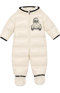 Пуховой комбинезон с капюшоном и пинетками Moncler Enfant