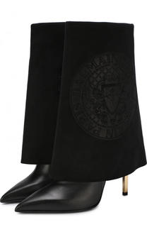 Кожаные сапоги с отделкой из замши на шпильке Balmain