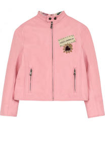 Кожаная куртка с аппликациями и воротником-стойкой Dolce &amp; Gabbana