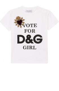 Хлопковая футболка с принтом и аппликацией Dolce &amp; Gabbana