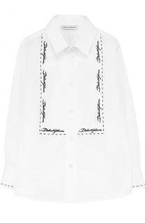 Хлопковая рубашка с контрастной вышивкой Dolce &amp; Gabbana