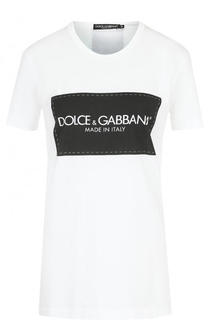 Хлопковая футболка прямого кроя с логотипом бренда Dolce &amp; Gabbana