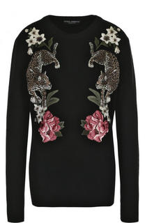 Кашемировый пуловер с контрастной вышивкой и круглым вырезом Dolce &amp; Gabbana