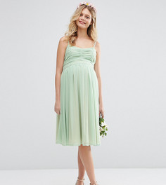 Присборенное платье миди с открытыми плечами ASOS Maternity WEDDING - Зеленый