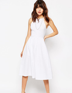 Платье миди с высокой горловиной в стиле 90‑х ASOS PETITE - Белый