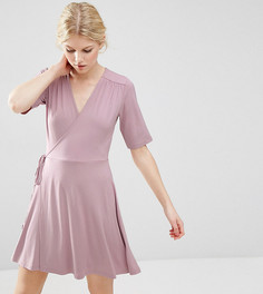 Чайное платье мини с запахом ASOS PETITE - Серый