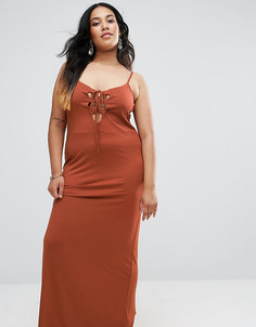 Пляжное платье макси со шнуровкой спереди ASOS CURVE - Коричневый