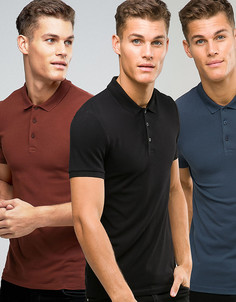 3 футболки-поло (каштановая/черная/синяя) ASOS - СКИДКА - Мульти