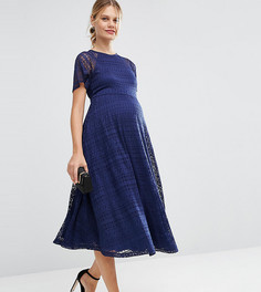 Кружевное платье миди для беременных с рукавами-бабочка ASOS Maternity TALL - Синий