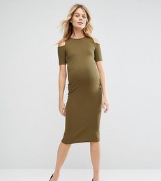 Облегающее платье в рубчик с открытыми плечами для беременных ASOS Maternity - Зеленый