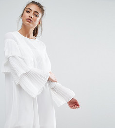 Свободное платье с плиссированными рюшами Boohoo - Белый