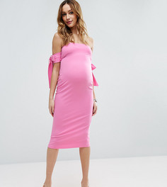 Платье миди с вырезом лодочкой и бантами ASOS Maternity - Розовый