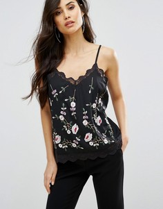 Топ на бретельках с цветочной вышивкой и отделкой бисером River Island - Черный