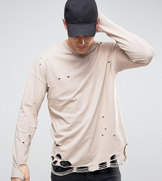 Бежевый oversize-лонгслив с рваной отделкой ASOS TALL - Бежевый