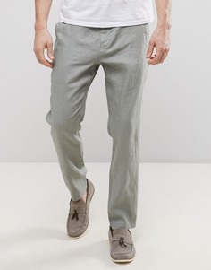 Суженные книзу брюки из 100% льна Selected Homme - Зеленый