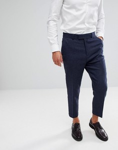 Темно-синие фактурные зауженные брюки с добавлением шерсти ASOS - Темно-синий