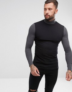 Обтягивающий лонгслив с контрастными рукавами и воротом ASOS - Мульти