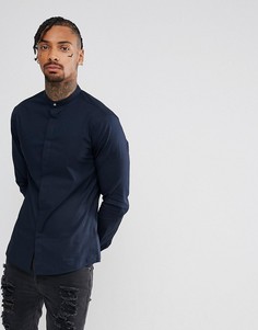 Темно-синяя приталенная рубашка с воротником на кнопке ASOS - Темно-синий