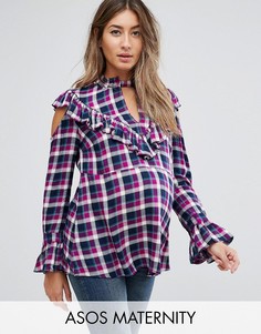 Клетчатый топ с расклешенными рукавами и оборками ASOS Maternity - Мульти