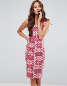Платье-футляр с поясом и цветочным принтом Vesper - Розовый