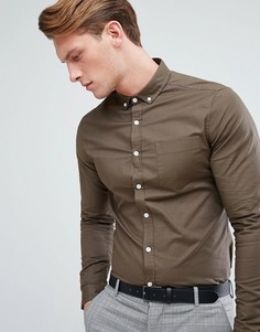 Приталенная оксфордская рубашка цвета хаки ASOS - Зеленый