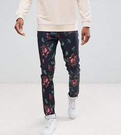 Брюки скинни с принтом роз ASOS TALL - Темно-синий
