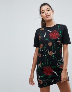Трикотажное платье-футболка с вышивкой ASOS - Черный