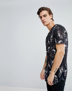 Длинная футболка с принтом черепов и цветов ASOS - Черный